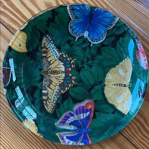 Vintage handmade Glass Decoupage  Butterfly Design Plate - colorful